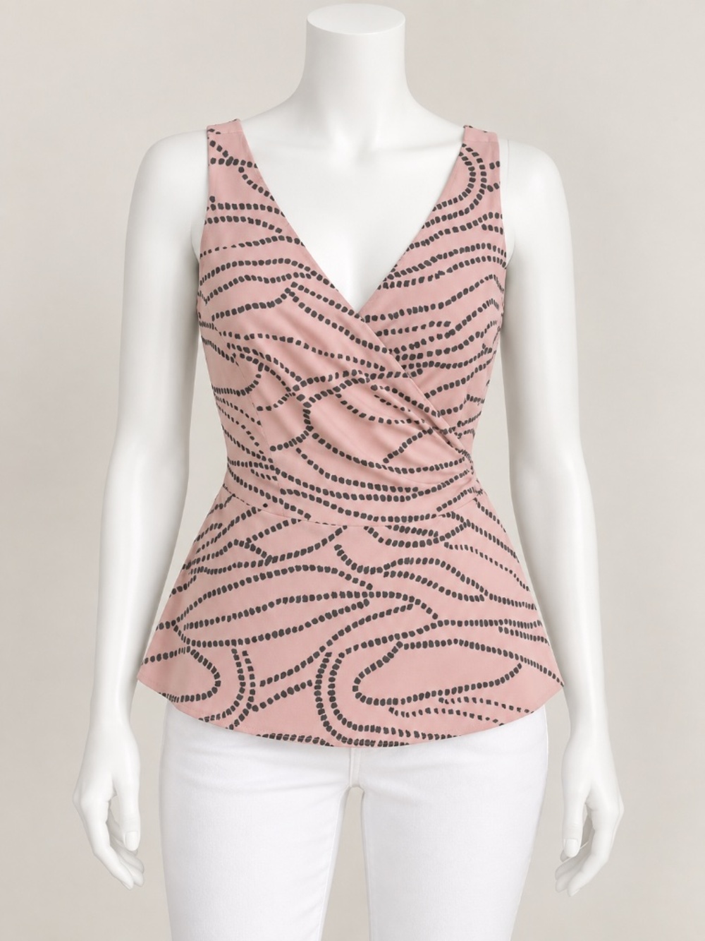 Cabi Sophia Cami Pink Abstract Print Wrap Front Sleeveless Peplum Top Size 10